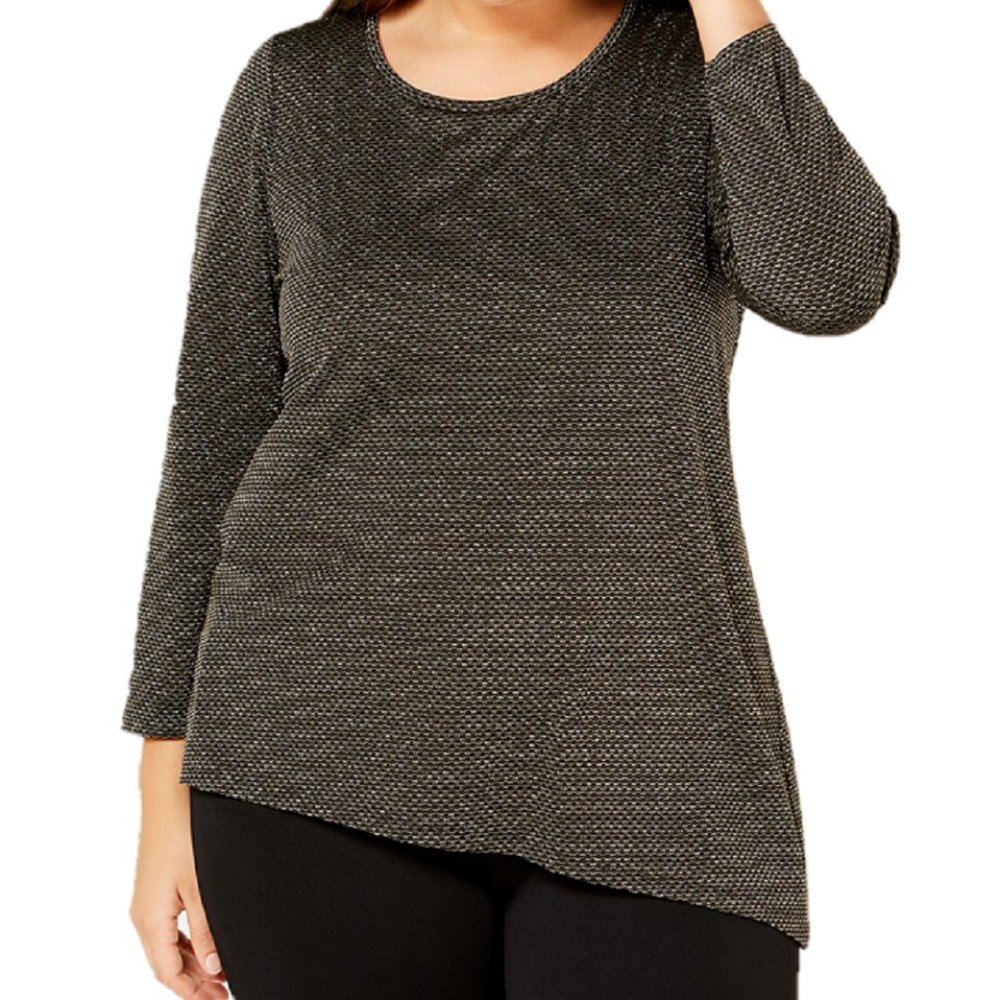 Calvin Klein Plus Size Metallic Asymmetrical-Hem Top, Size 0X, Retail $69.50